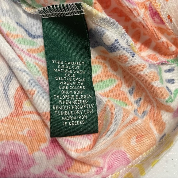 Lauren Ralph Lauren Ruffle V Neck Top Shirt Large Bright Multicolor - Picture 9 of 13